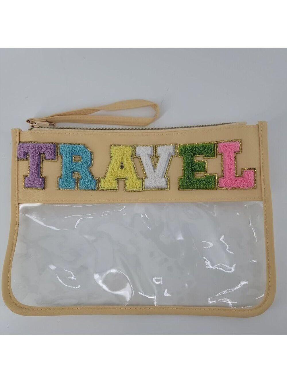 Clear Travel Pouch Colorful Lettering Wristlet - Picture 2 of 5